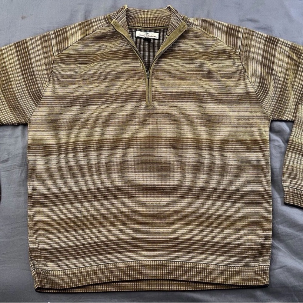 Tommy Bahama Cable Knit Mock Neck 1/4 Zip Sweater Mens Sz Large